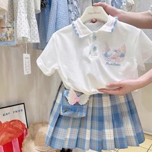 女童POLO衫短袖裙子加包包套装夏天儿童卡通休闲可爱风翻领两件套