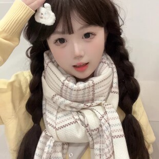 女子高中生jk格子围巾女冬季2023新款亚文化学生少女围脖韩版百搭