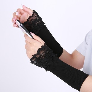 套羽绒服内搭拼接袖 针织毛线袖 口 子黑白色中长款 女士花边蕾丝假袖