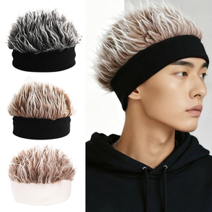 自带头发的帽子秋冬男光头帽术后地主帽保暖毛线针织帽瓜皮帽雅痞