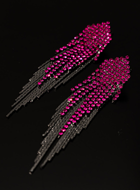 naingirl紫色水钻流苏925银针耳环女时尚气质个性长款耳饰E9083