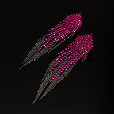 紫色水钻流苏925银针耳环