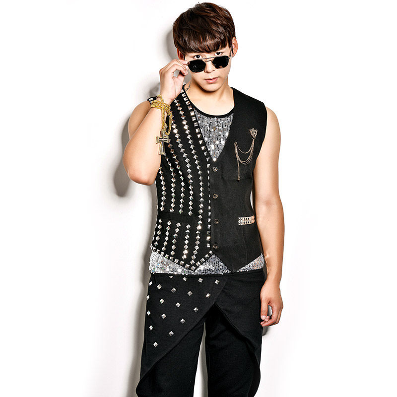 正品夜店dj舞台装 个性男装 酒吧ds舞蹈歌手背心马甲哈伦演出服男