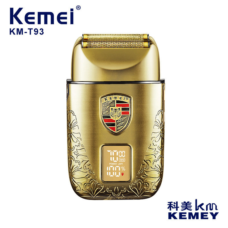 科美KM-T93剃须刀跨境新款LED数显金属往复式浮动刀头刮胡刀电动