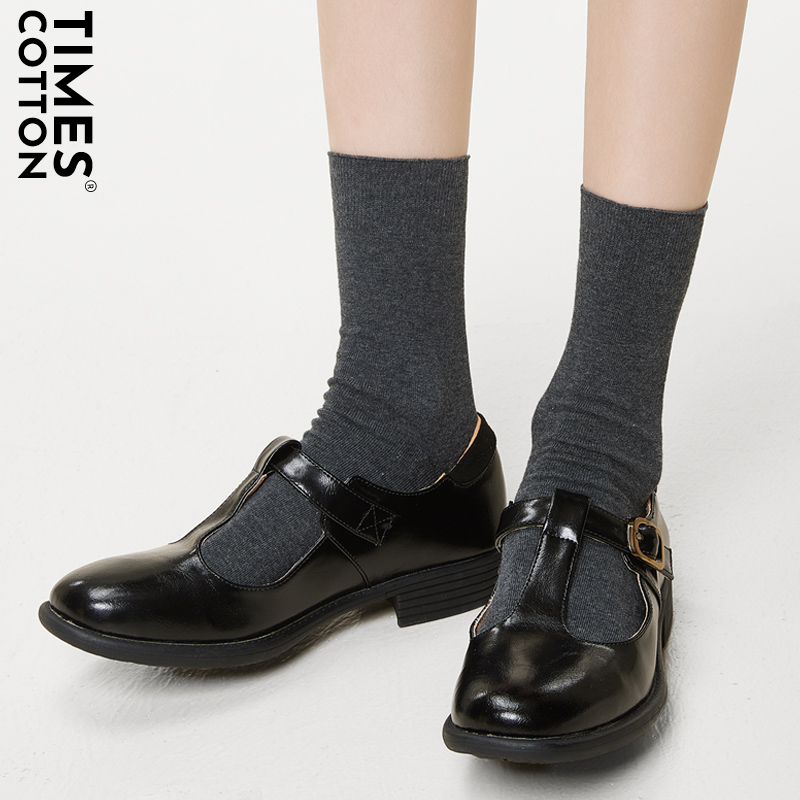 灰色中筒堆堆棉袜女防臭吸汗透气