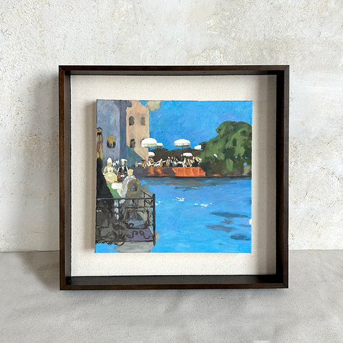 纯实木L型悬浮框油画外框留缝款装裱油画挂墙油画框贴麻布多槽深