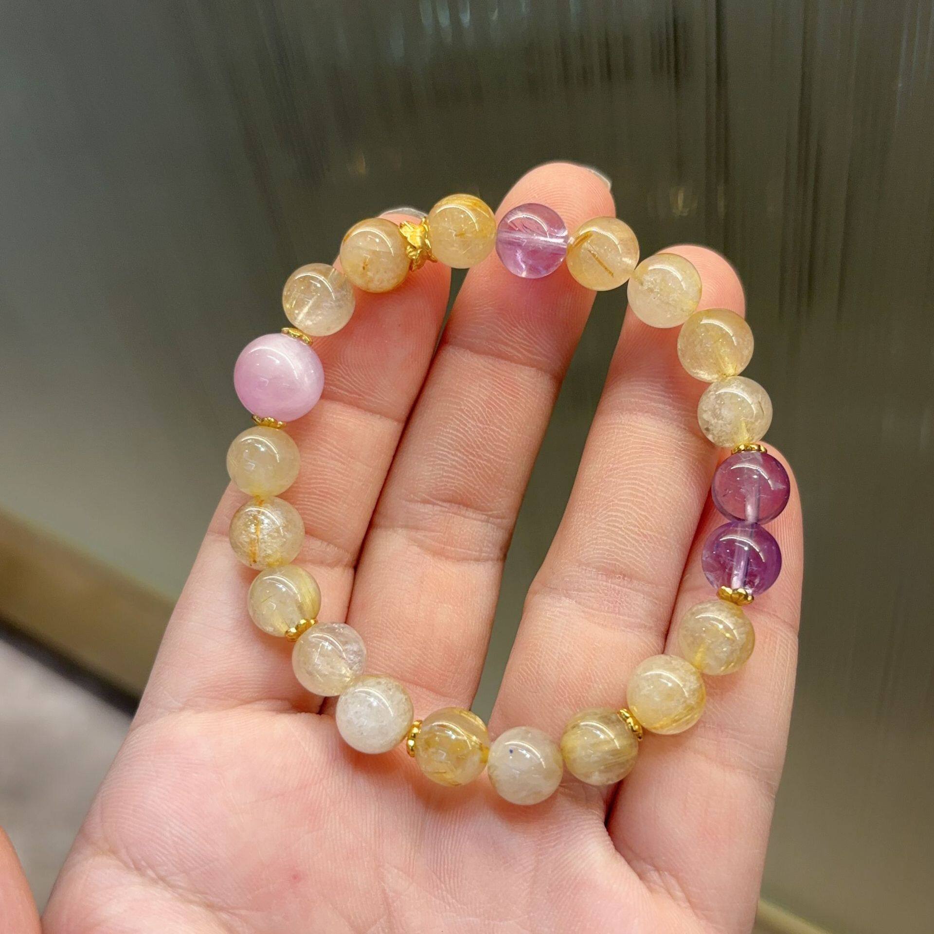 一夜暴富天然金发晶手串女新中式紫水晶紫锂灰转运珠国学精致手链