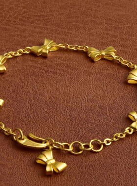 在逃公主蝴蝶结沙金手链女黄金轻奢高级感简约气质首饰送女友闺蜜