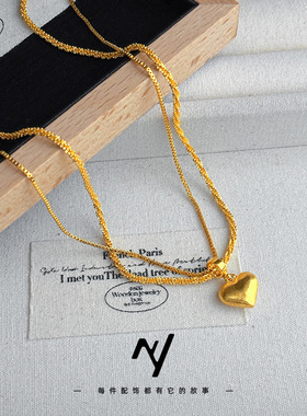 爱心越南沙金气质锁骨项链女款2025新款高级感双线拉丝桃心项链