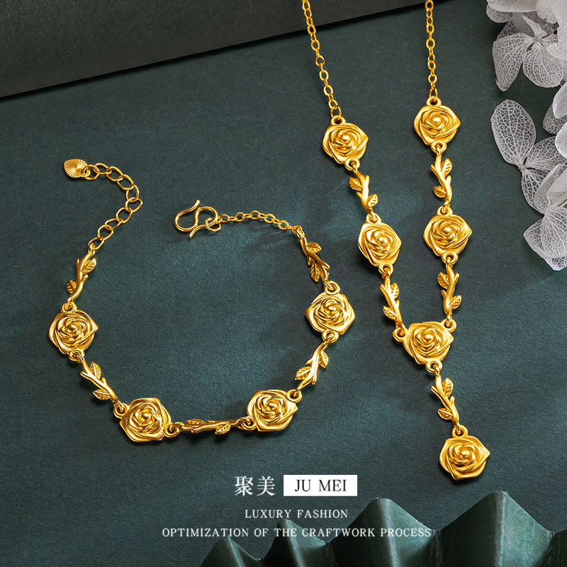 复古花枝玫瑰花项链越南沙金气质精致百搭轻奢款时尚黄金手链款