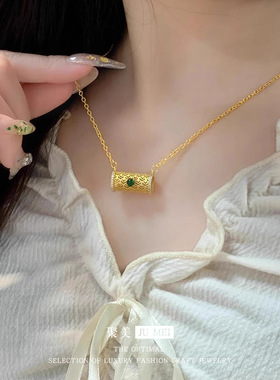 中式黄金色镶嵌锆石东方之美小蛮腰吊坠越南沙金项链挂坠款锁骨链