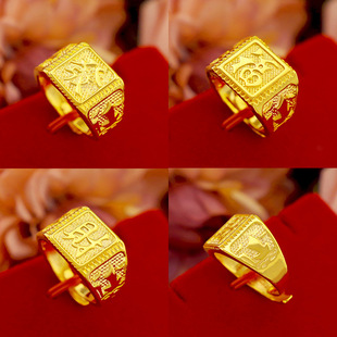 金店款式纯镀金男款时尚开口发福财戒指