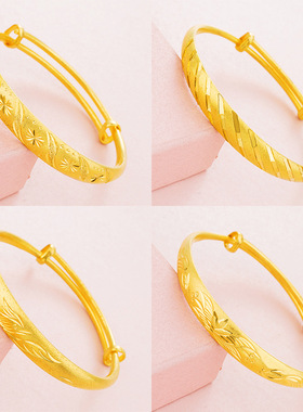 新款镀沙金黄金凤凰推拉手镯女 黄铜莲花金鱼手环 沙金流星雨手饰