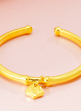 仿3D硬金古法如意锁女开口手镯 镀沙金金沙金平an长命锁传承手环