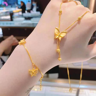 越南沙金新款时尚蝴蝶套链黄金流苏项链盒子链珠送老婆礼物