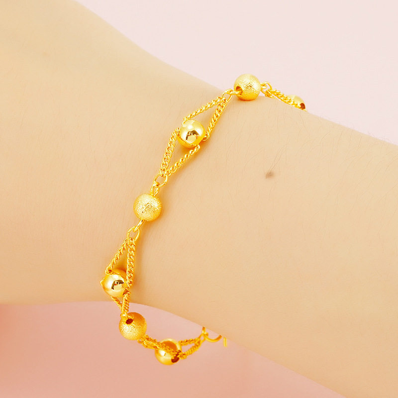 时尚镀沙金黄金沙金手链 磨砂路路通素链本命年送礼