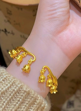 抖音小红书热款古法铃兰花手镯沙金超仙高级感铃兰花朵手镯手环女