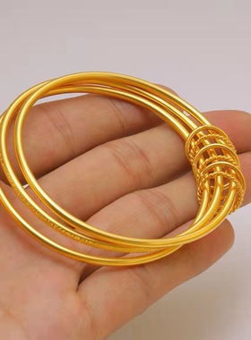 三生三世沙金手镯镀金光圈手环固口镯子情人节礼物送女友锡金