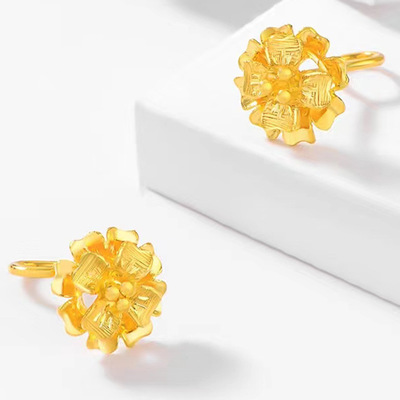 越南沙金花朵9字针耳钉黄金女士简约设计锡金耳钉耳饰节日礼物