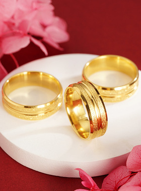 越南沙金双斜边压砂满天星黄金戒指欧美风流行网红同款锡金饰品