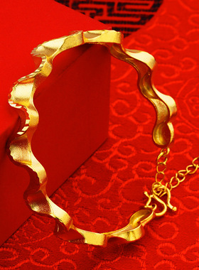 爆款镀金手镯磨沙女手环双线环爱交织水波纹手饰女