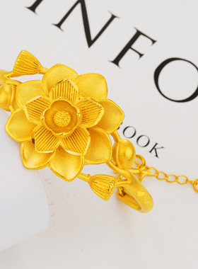 时尚镀金大花瓣手镯女款开口调节仿真越南沙金手环链黄金色