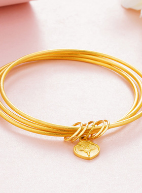 小红书抖音同款沙金三生三世手镯 仿黄金时尚百搭款三圈绒沙手环