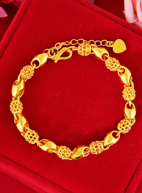 越南沙金创意镂空玲珑手链黄金情侣转运珠女款手链闺蜜礼物