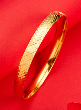 爆闪龙鳞手镯高级感闭口手饰波点弧面古法传承网红不掉色镀金饰品