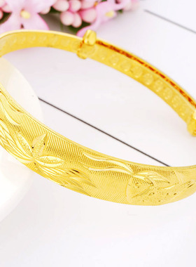 跨境爆款镀金12N车花拉丝龙凤手镯女 仿黄金越南沙金金鱼推拉镯子