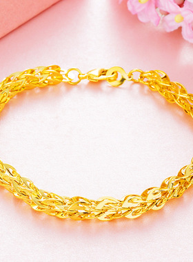 新款越南沙金光面凤尾手链黄镀沙金金首饰久不掉色女款锡金手饰