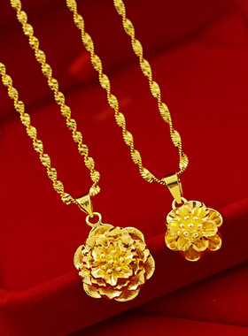 镀足金女款黄锡金项饰日韩时尚简约女士沙金小花项链沙金金23新款