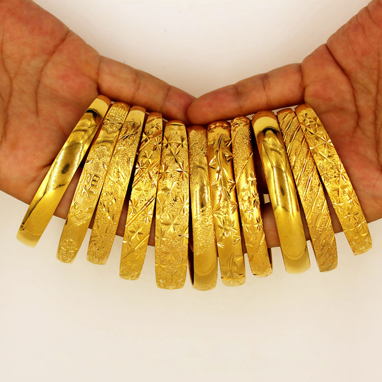 越南沙金久不掉色女士推拉满天星手镯流行婚庆首饰品黄锡金手镯