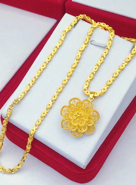 日韩时尚南非锡金女款黄金四叶草大花朵足金女项链镀金沙金套链