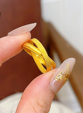 金店同款沙金拉丝流金岁月双环戒指环环相扣交叉指环轻奢送女友礼