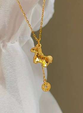 越南沙金爆闪鱼鳞马上有钱项链女轻奢生肖马钱币精致锁骨链送女友