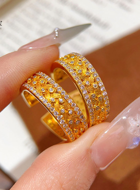 新中式古法沙金点钻金枝玉叶麦穗戒指穗穗平安指环女中古风送礼物