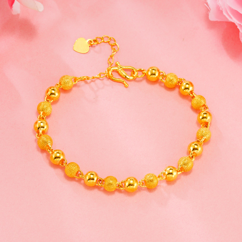 简约磨砂仿沙金黄金实心情侣手链 仿3D硬金沙金久不掉色男女款