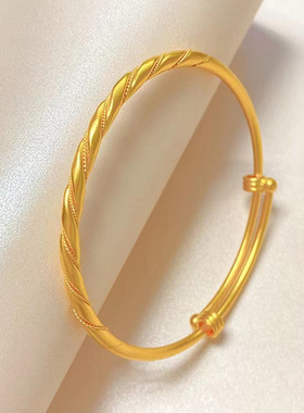 沙金手镯4n麻花女款手环黄镀金保色古法传承锡金手镯饰品