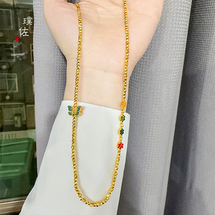 金店同款沙金蝴蝶小花项链女款蹦迪爆闪金珠锡金锁骨链礼物送女友