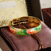 古法越南沙金桃花手镯烤漆珐琅彩花朵中国风百搭久不掉色黄金饰品