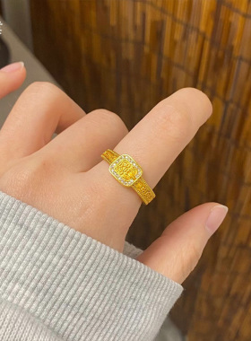 金店同款沙金新款镶钻扎基开口锡金戒指手饰轻奢高级感设计女指环