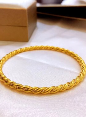 麻花手镯女沙金纯黄镀金保色古法传承时尚闭口手环送礼礼品