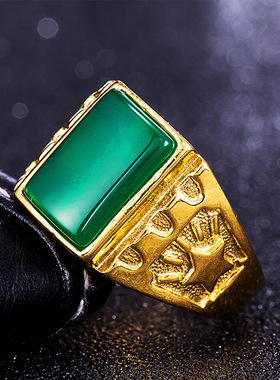 越南沙金宝石男款戒指镀黄金仿玉髓开口男戒跨境爆款保色指环