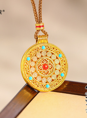 久不掉色沙金红绿祥云八宝罗盘吊坠新中式国潮风项链锁骨链女