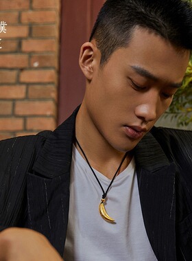 金店同款沙金吊坠男士福气狼牙挂坠黑绳黄金项链计价古法新年礼物