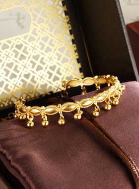 越南沙金富贵花铃铛锡金手镯女款时尚气质流苏手饰黄金饰品