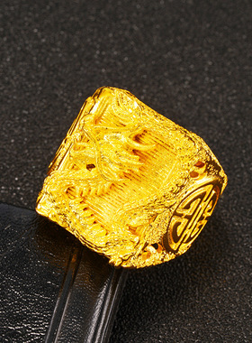 霸气镀真金沙金开口腾龙男戒跨境简约仿黄金龙头戒指男款