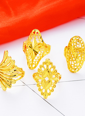 时尚秀气越南沙金开口戒指女黄金花朵指环求婚新娘锡金戒子