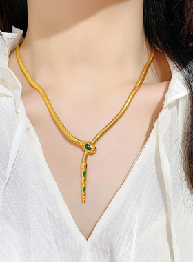 金店同款越南沙金珐琅彩小青蛇吊坠项链生肖软蛇骨链设计感送女友